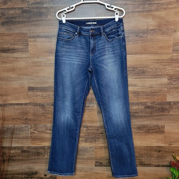 Lands End Jeans Size 6 True Straight Mid Rise Medium Light Wash Stretch Denim - Picture 1 of 10